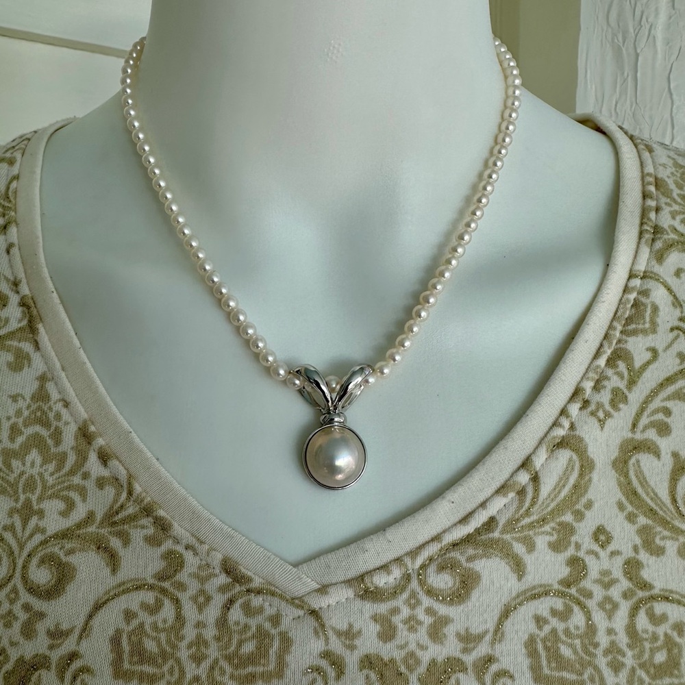 Tasaki Mabe Pearl 14.5 mm pendant silver .925 pearl necklace pendant 16 in long